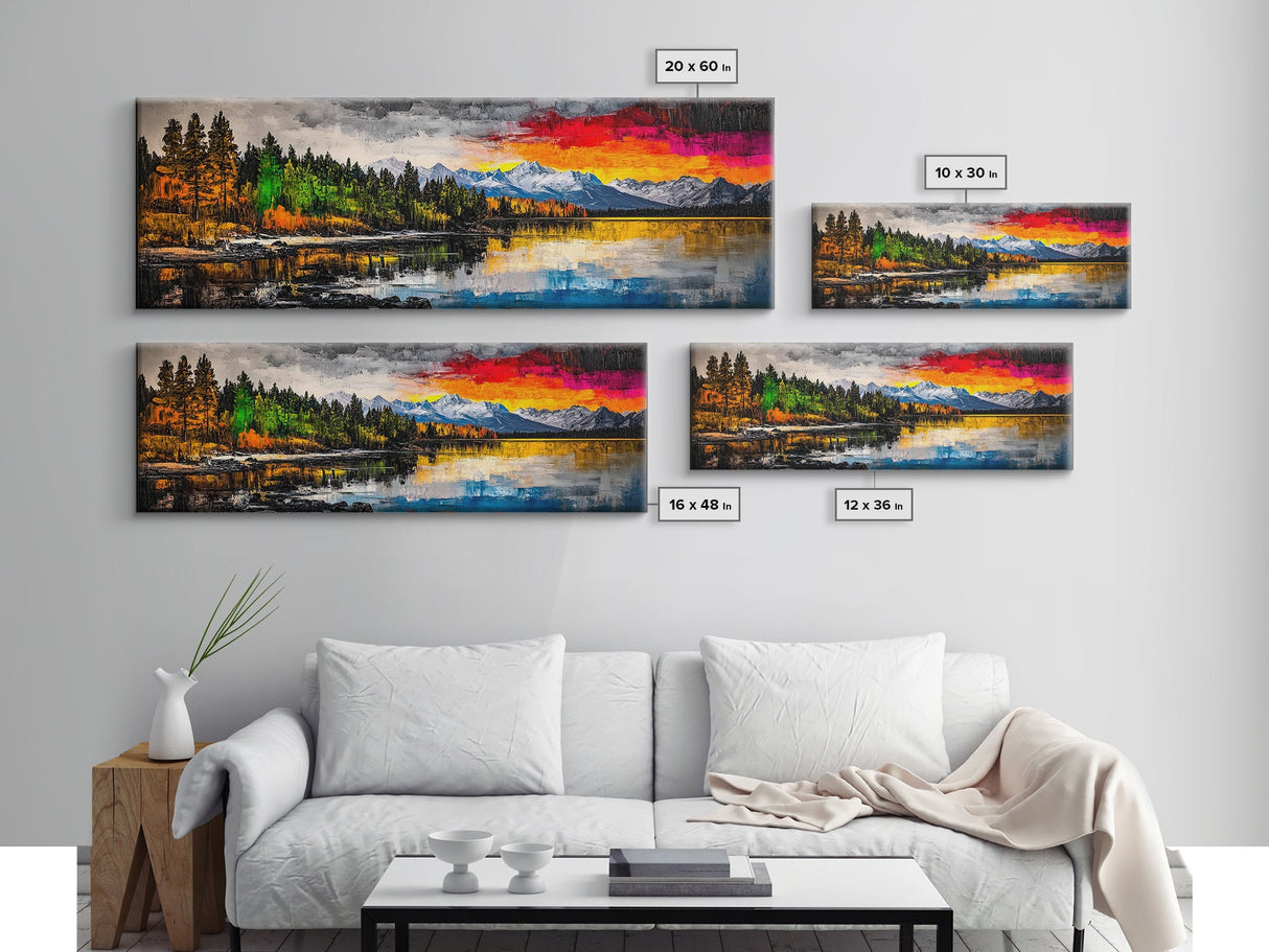 Vibrant Sunset, Mountain Lake Art, Autumn Landscape, Framed Canvas Print, Nature Decor, Living Room Art, Cabin Wall Art