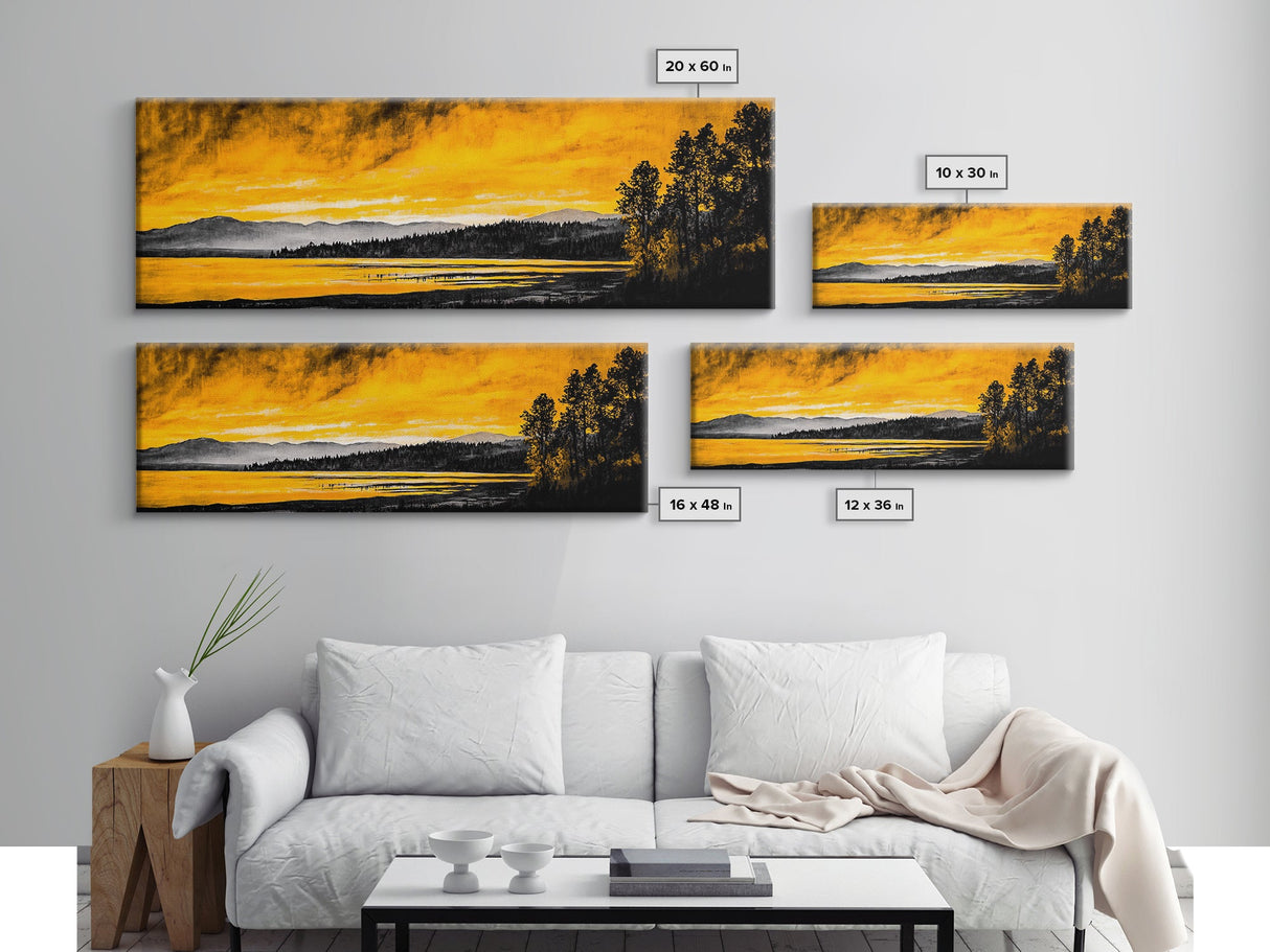 Golden Horizon, Scenic Lake Print, Nature Artwork, Canvas Print, Rustic Home Decor, Large Wall Art, Fall Landscape