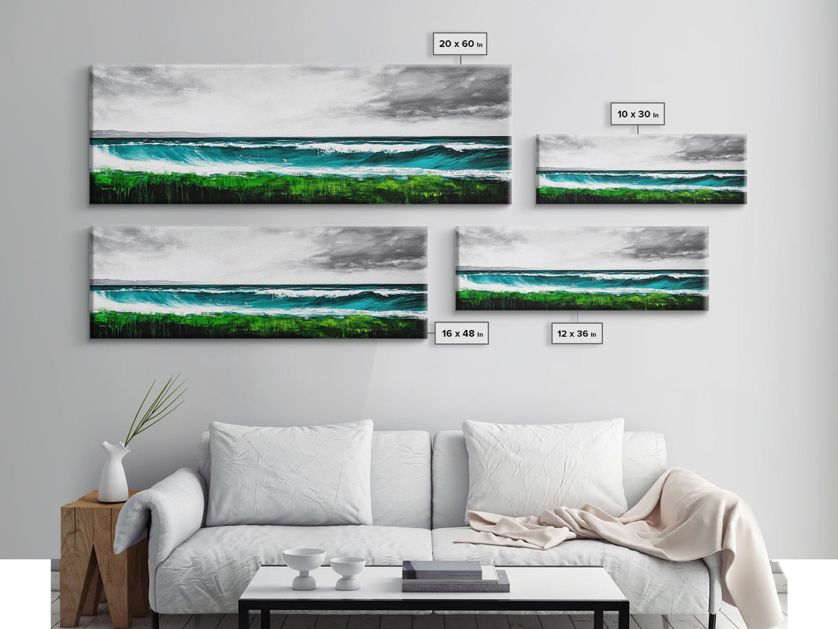 Ocean Waves, Seascape Art, Coastal Decor, Beach House, Framed Canvas Print, Large Wall Art, Modern Nautical, Living Room Art