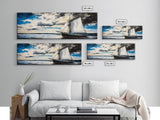 Sailing Boat, Ocean Art, Framed Canvas Print, Nautical Wall Art, Coastal Decor, Blue Sky Painting, Large Wall Art, Office Decor
