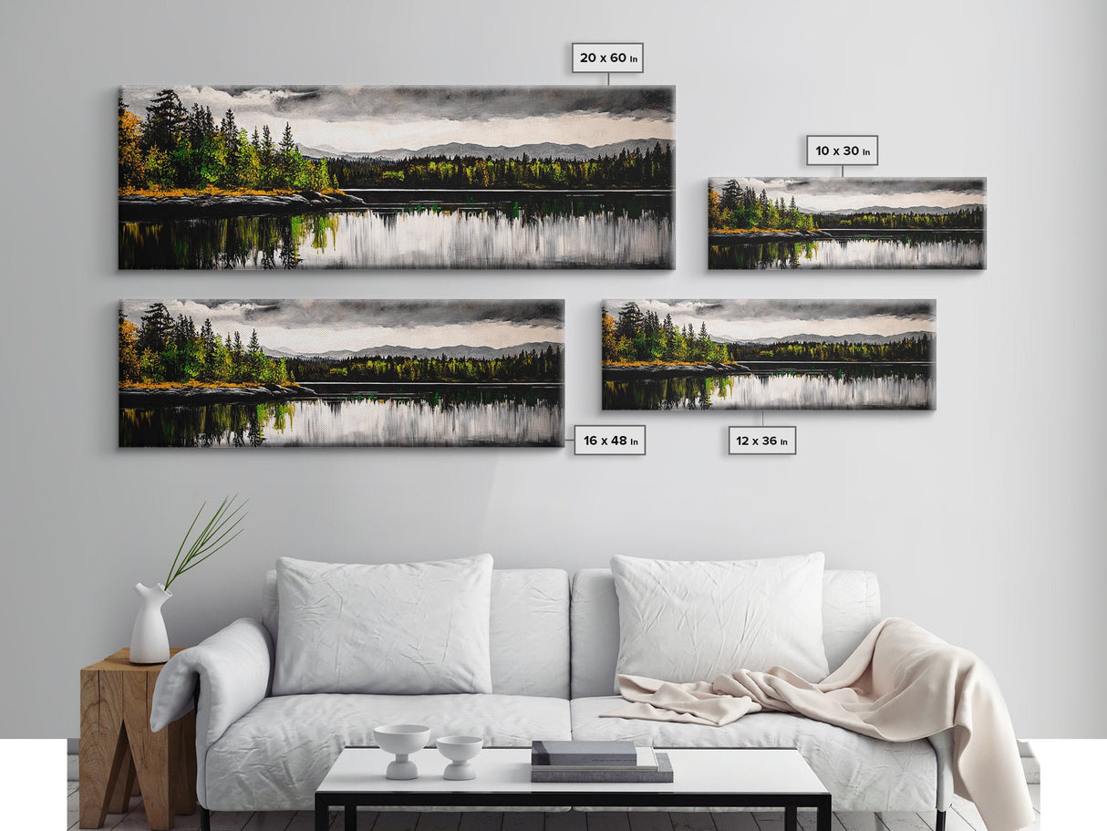 Lake Reflection, Mountain Trees, Framed Canvas Print, Serene Landscape Art, Large Nature Wall Art, Tranquil Home Decor, Bedroom Wall Art