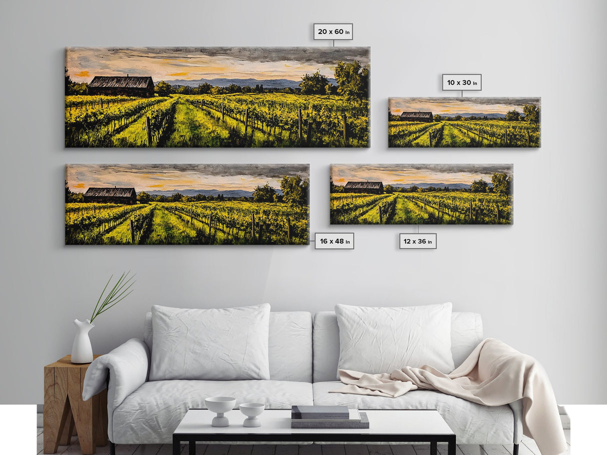 Vineyard Painting, Countryside Art, Framed Canvas Print, Rustic Farmhouse Decor, Landscape Wall Art, Warm Autumn Colors, Dining Room Art