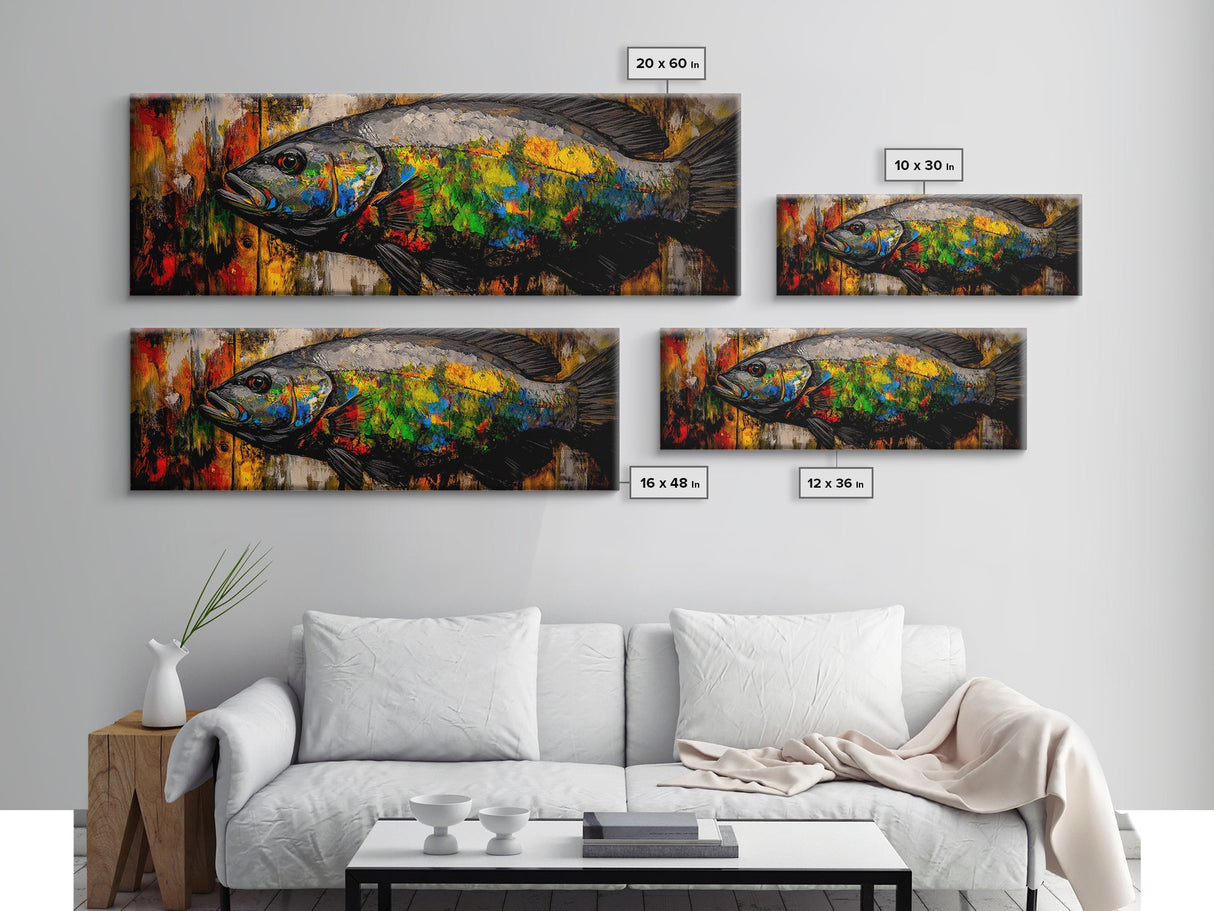 Colorful Fish, Rustic Wood, Vibrant Art, Wildlife Painting, Framed Canvas Print, Nature Wall Art, Fishing Cabin Decor, Unique Gift Idea
