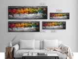 Colorful Reflection, Abstract Water Art, Nature Painting, Autumn Trees, Vibrant Colors, Black and White Contrast, Canvas Print