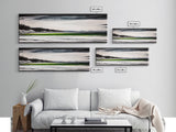 Serene Lake, Monochrome Water Art, Minimalist Nature, Dramatic Sky, Green Accent, Modern Home Wall Decor, Framed Canvas Print