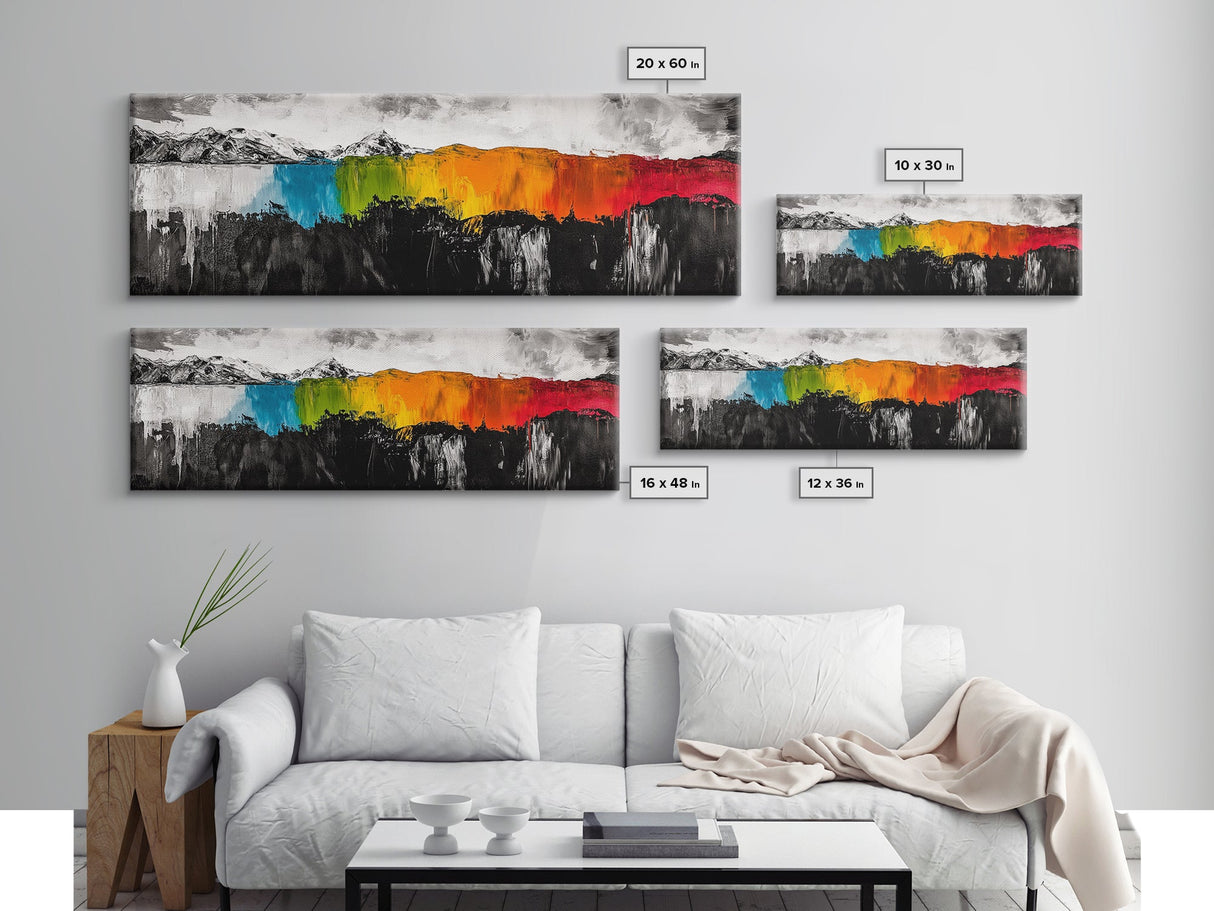 Bold Landscape, Modern Abstract Art, Colorful Mountain Scene, Black and White Contrast, Nature Inspired Home Decor, Canvas Print