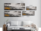 Coastal Storm, Monochrome Seascape, Bold Ocean Art, Framed Canvas Print, Black White Yellow, Living Room Wall Decor, Nautical Artwork