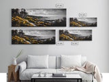 Forest Path, Autumn Vibes, Black White Yellow, Canvas Print, Rustic Landscape Art, Warm Fall Decor, Cozy Home Artwork