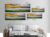 Sunset Beach, Ocean Waves, Abstract Seascape, Framed Canvas Print, Modern Coastal Decor, Living Room Wall Art, Beach House Art