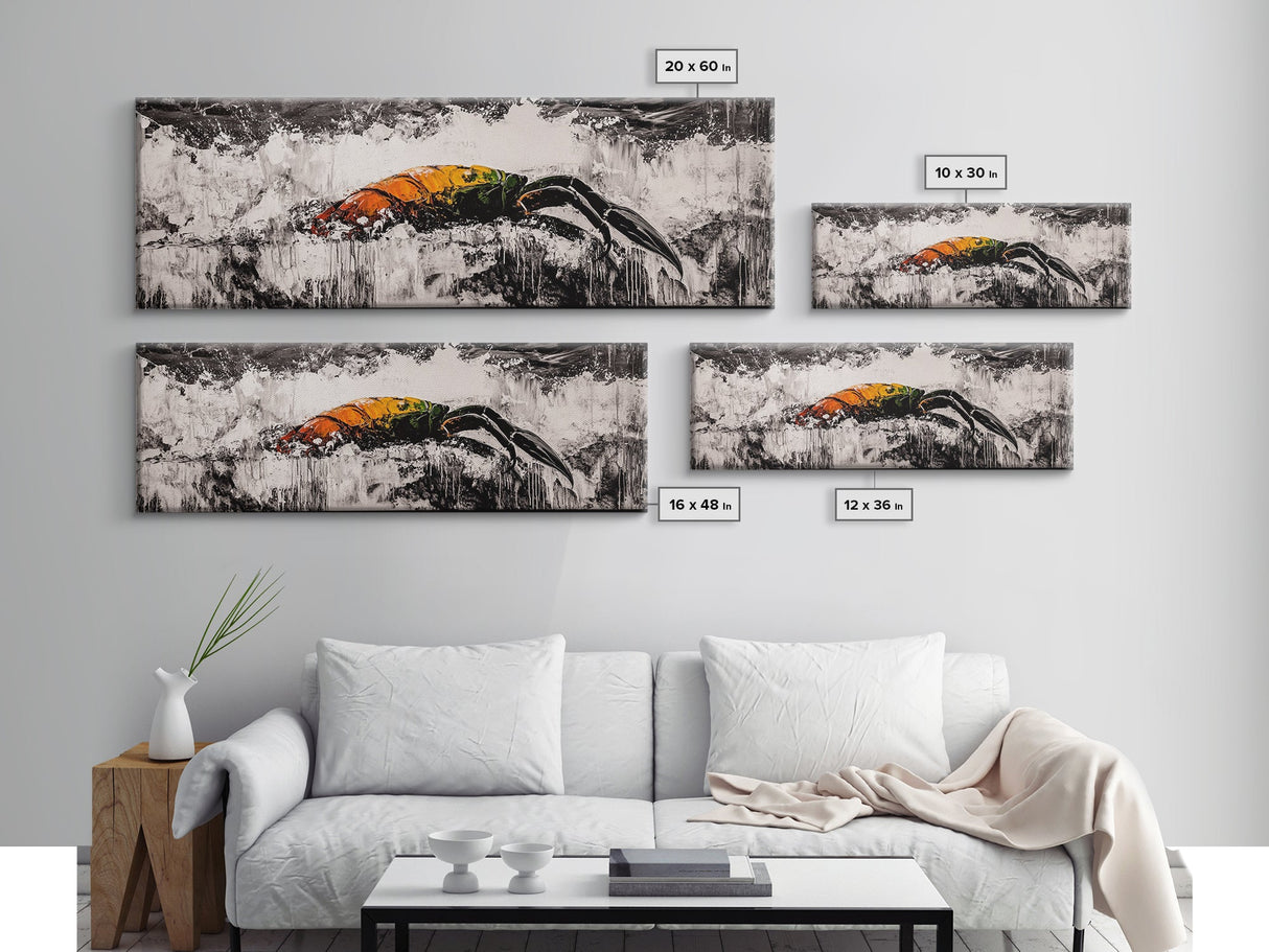 Crashing Waves, Lobster Art, Coastal Abstract, Canvas Print, Nautical Home Decor, Seafood Kitchen Art, Beach House Wall Art