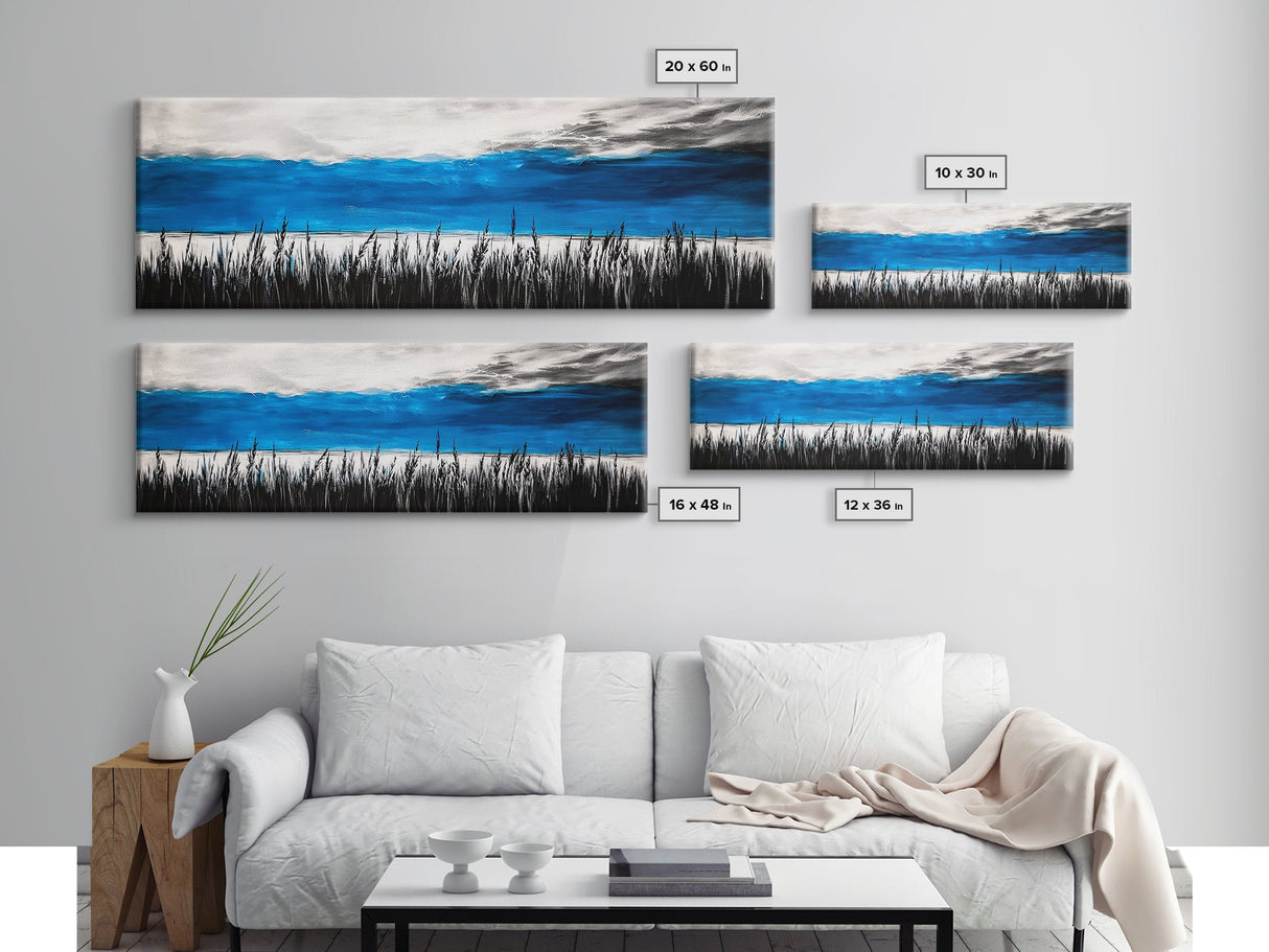 Tall Grass, Ocean View, Tranquil Horizon, Canvas Print, Coastal Landscape, Minimalist Art, Living Room Wall Art, Beach Home Decor