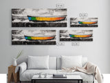 Vibrant Boat, Nautical Art, Abstract Seascape, Colorful Wall Art, Living Room Art, Coastal Home Decor, Framed Canvas Print