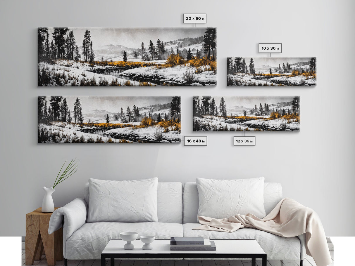 Winter Landscape Art, Snowy Mountain Decor, Modern Rustic Wall Art, Cabin Wall Decor, Nature Print, Framed Canvas Print