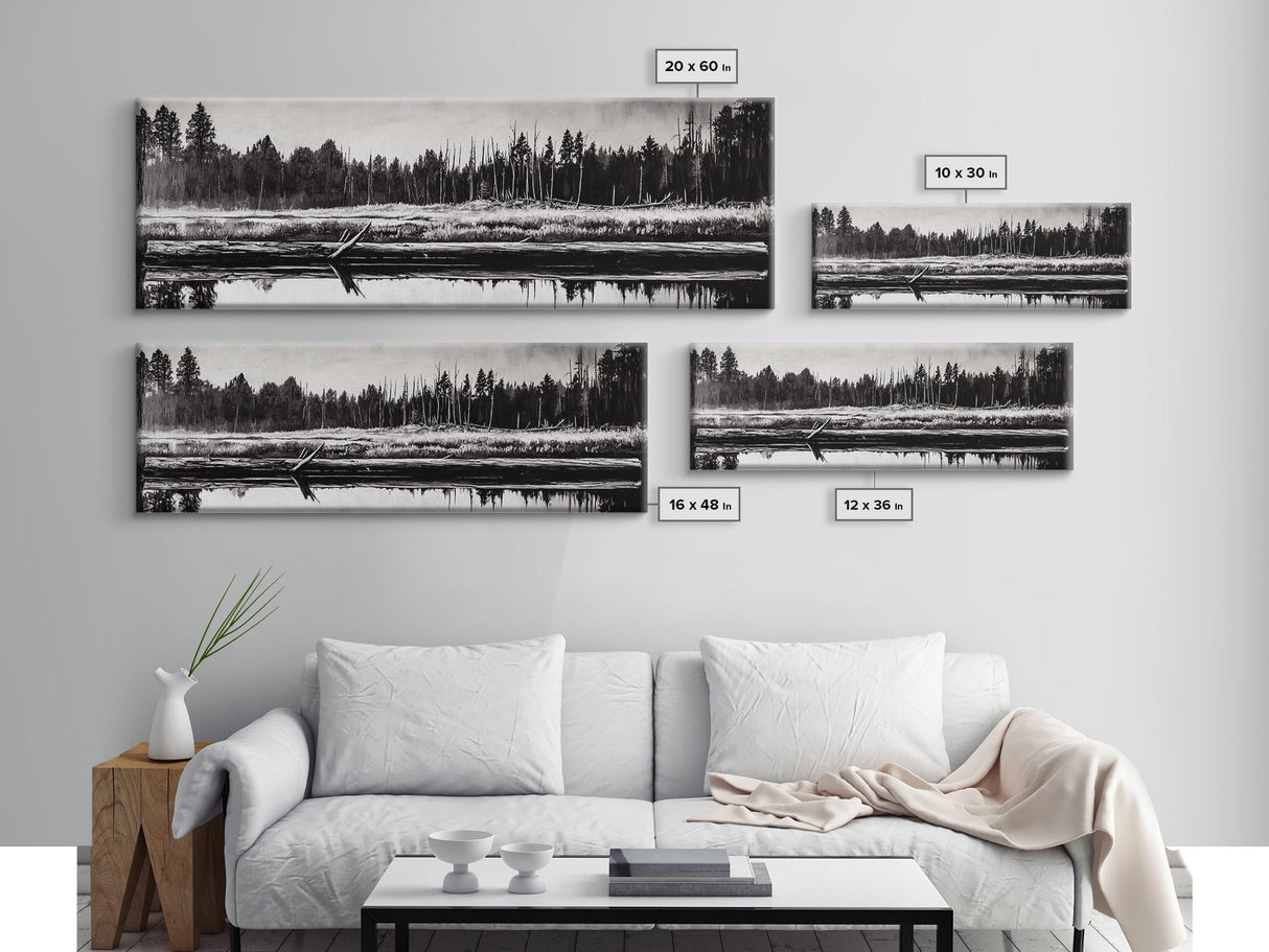 Monochrome Forest, Black and White, Nature Wall Art, Minimalist Landscape, Serene Art, Woodland Scene, Framed Canvas Print, Bedroom Wall Art