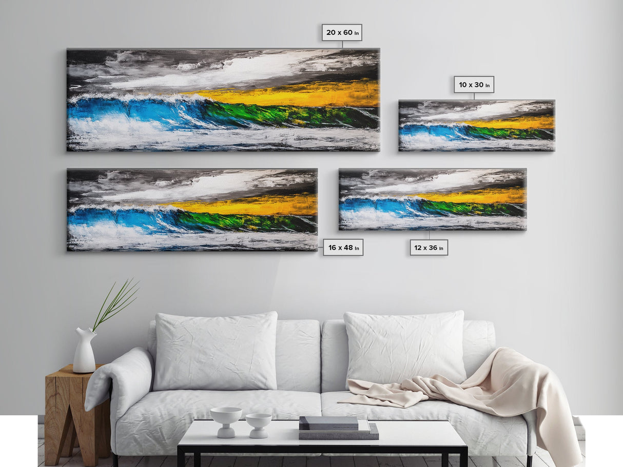 Blue, Green, Wave, Framed Canvas Print, Ocean Wall Art, Surfer Gift, Coastal Living Decor, Modern Abstract Seascape, Minimalist Art Piece