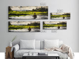 Man, Water, Reflection, Framed Canvas Print, Serene Landscape Art, Tranquil Wall Decor, Nature Inspired Painting, Moody Green Aesthetic