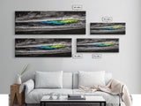 Black, White, Wave, Framed Canvas Print, Surf Wall Art, High Contrast Ocean Scene, Modern Coastal Decor, Contemporary Wave Painting, Monochrome