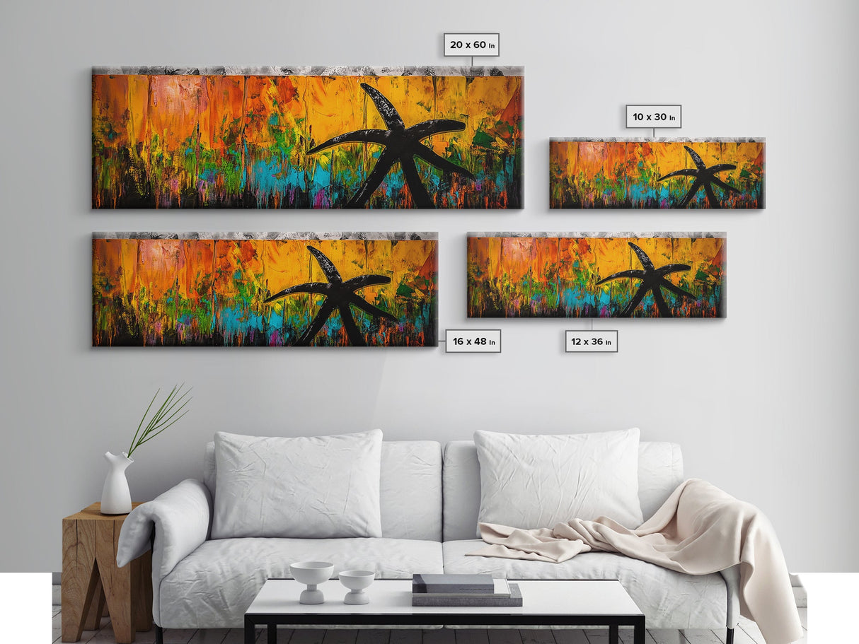 Starfish Art, Abstract Ocean Decor, Coastal Wall Art, Colorful Beach Print, Boho Art, Modern Living Room, Canvas Print, Nautical Gift