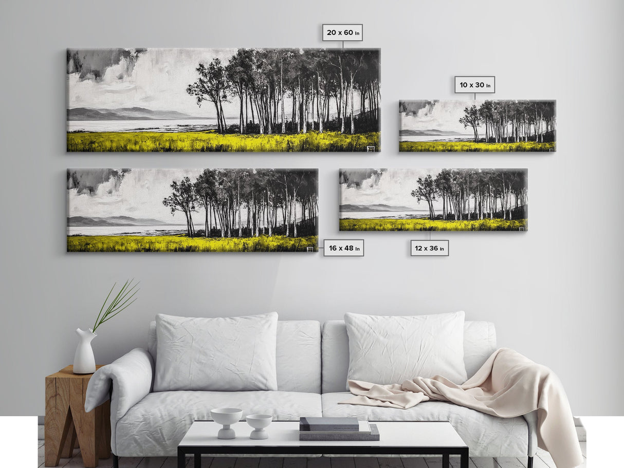 Lakeside Trees, Tranquil Landscape Art, Serene Nature Print, Black White Wall Decor, Peaceful Home Aesthetic, Framed Canvas Print