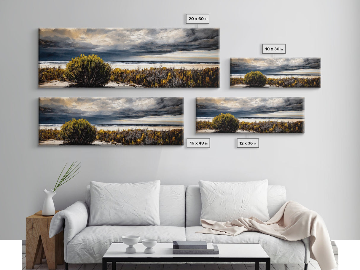 Stormy, Coastal Landscape, Seascape, Beach, Framed Canvas Print, Large Wall Art, Modern Painting, Ocean Decor, Bedroom Wall Art, Moody Art