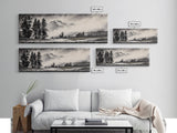 Mountain, Misty Landscape, Black and White, Forest, Framed Canvas Print, Large Wall Art, Minimalist Art, Modern Home Decor, Bedroom Wall Art