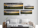 Golden Field, Sunset Overlook, Nature Landscape, Framed Canvas Print, Dramatic Sky, Rolling Hills, Rustic Farmhouse Decor, Large Wall Art