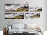 Coastal Serenity, Yellow Field, Stormy Sky, Canvas Print, Ocean Landscape, Beach House Art, Modern Nature Painting, Living Room Wall Decor