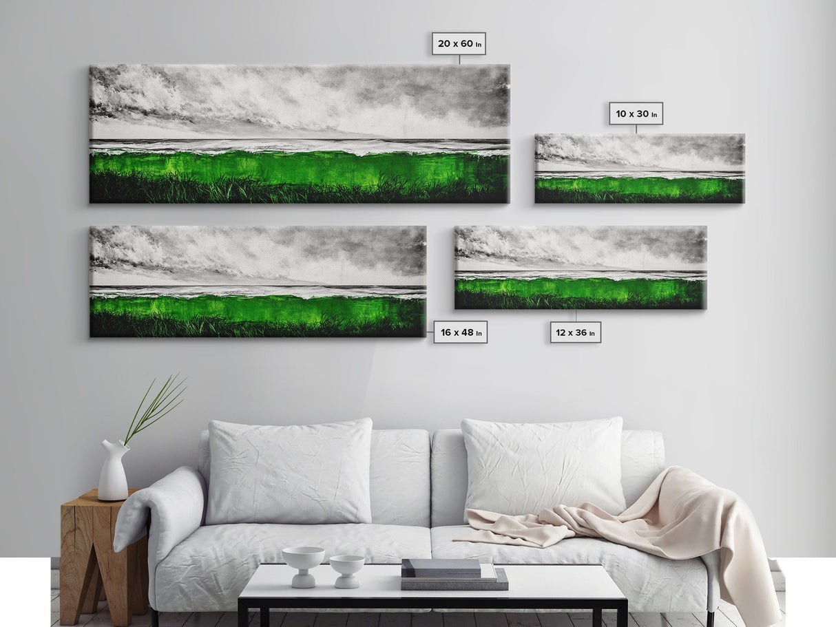 Green Ocean, Coastal Storm, Vibrant Seascape, Framed Canvas Print, Beach Art, Abstract Ocean Painting, Minimalist Wall Decor, Living Room Art