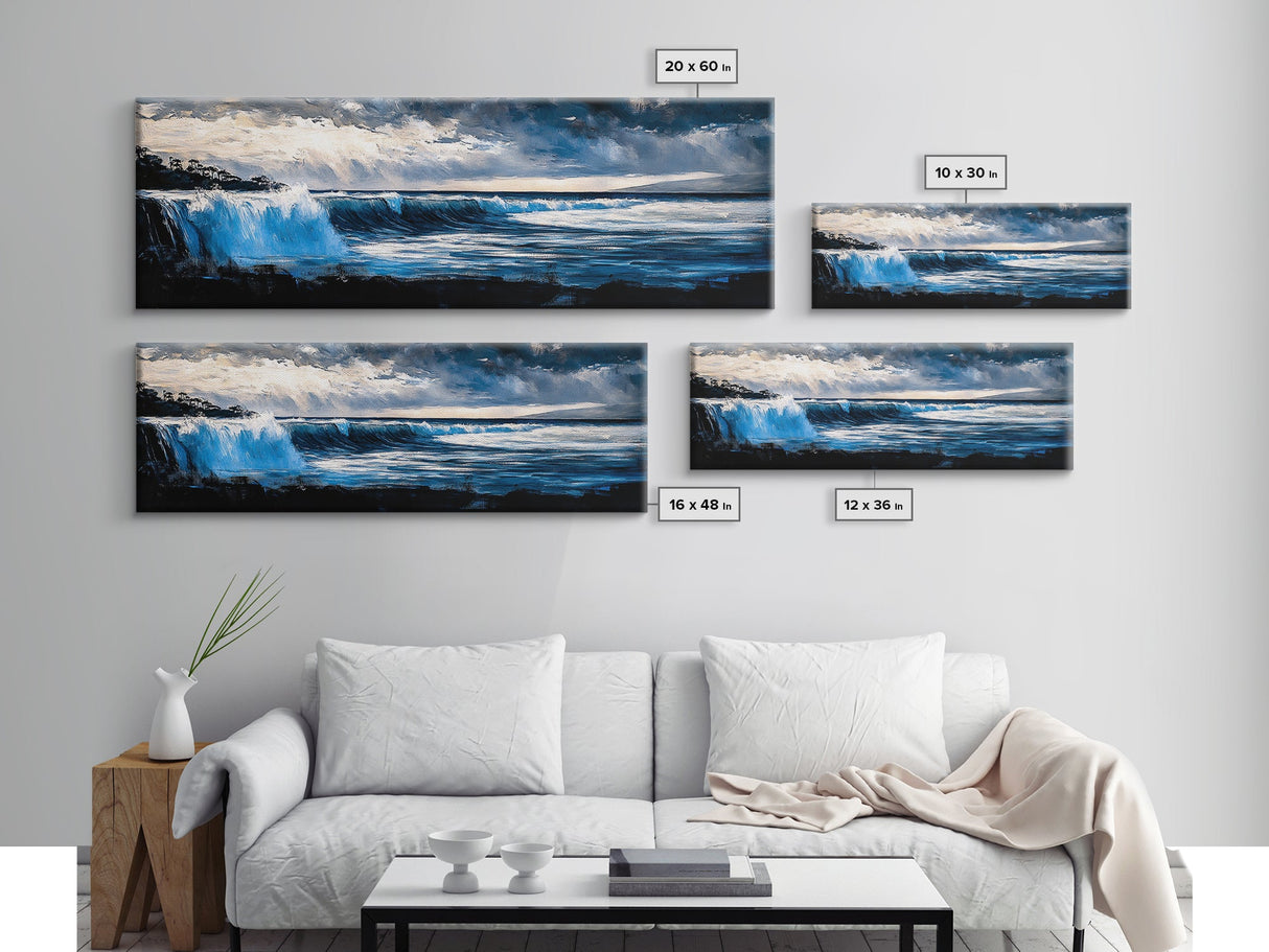 Ocean Waves, Coastal Sunset, Seascape Art, Nautical Wall Decor, Framed Canvas Print, Beach House Wall Art, Surfing Gift, Watercolor Vibes
