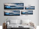 Ocean Waves, Coastal Sunset, Seascape Art, Nautical Wall Decor, Framed Canvas Print, Beach House Wall Art, Surfing Gift, Watercolor Vibes