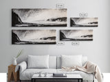 Misty Ocean, Coastal Hills, Foggy Landscape, Framed Canvas Print, Black and White Art, Monochrome Painting, Nature Wall Art, Office Decor