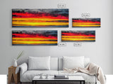 Fiery Sunset, Dramatic Sky, Framed Canvas Print, Ocean Horizon, Vibrant Home Decor, Contemporary Sunset Art, Bedroom Wall Art