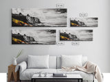 Coastal Cliff Painting, Black and White Seascape, Ocean View Artwork, Modern Nautical Decor, Beach House Wall Art, Framed Canvas Print