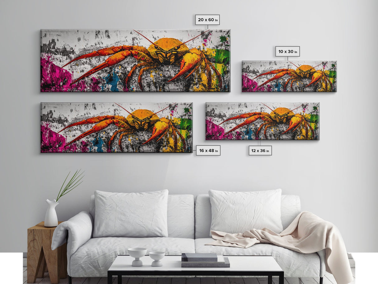Abstract Crab Art, Coastal Marine Painting, Bold Ocean Life Wall Decor, Nautical Beach House Art, Vibrant Wildlife Print, Framed Canvas Print