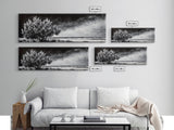 Monochrome Tree Art, Dramatic Nature Painting, Black and White Wall Decor, Minimalist Forest Print, Modern Office Art, Framed Canvas Print