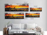 Fiery Sunset Painting, Autumn Sky Artwork, Warm Nature Landscape, Bold Fall Wall Decor, Rustic Cabin Art, Framed Canvas Print