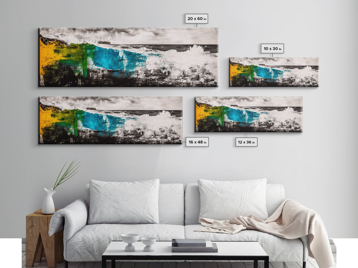 Abstract Ocean Wave, Colorful Coastal Painting, Modern Nautical Wall Art, Bold Seascape Print, Vibrant Beach Decor, Framed Canvas Print