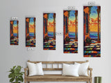 Ocean Sunset, Arched View, Coastal Glow, Framed Canvas Print, vibrant beach sunset art, tropical patio decor, colorful kitchen wall art