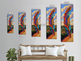 Feather Sky, Tribal Colorful, Bold feather landscape Framed Canvas Print, boho chic wall art, meditation room wall decor