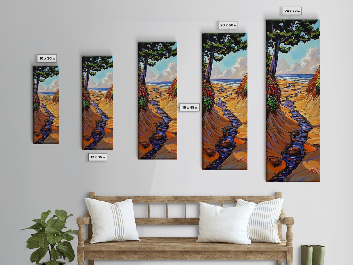 Beach Stream, Trees Coastal, Serene golden shore view Canvas Print, nature landscape art, beach house wall decor, nature decor