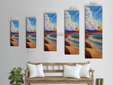 Peaceful Shoreline, Colorful Sunset, Framed Canvas Print ocean waves art, colorful sunset beach painting, vibrant sky seascape, nature art