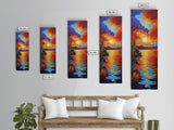 Sunset Reflections, Bold Lake, Framed Canvas Print vibrant sunset over water, colorful sky and lake scene, tranquil evening art, nature decor