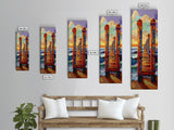 Pier Sunset, Coastal Journey – Canvas Print colorful beach landscape painting, ocean wall decor, coastal living room wall art, vibrant seascape