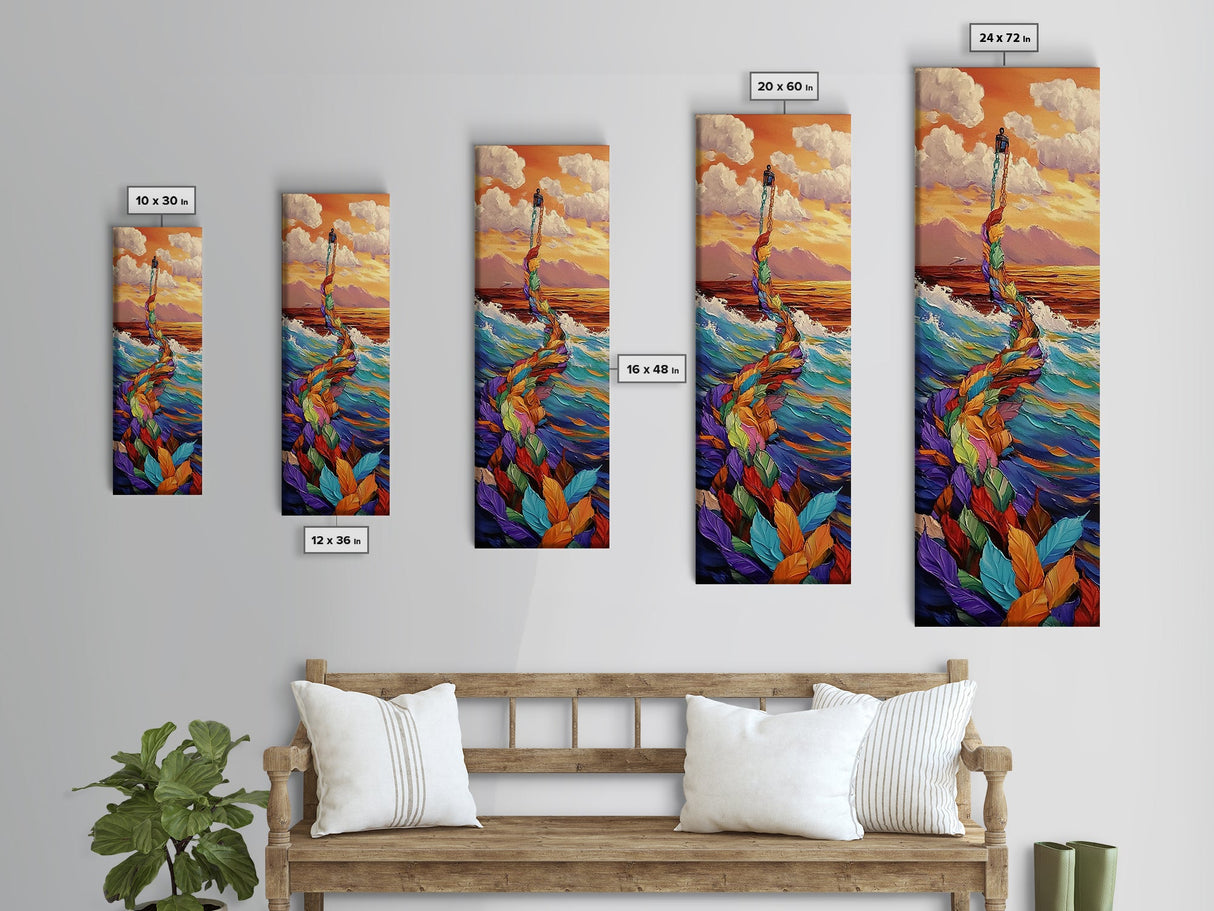 Lantern Ocean, Dreamscape Path – Canvas Print surreal ocean dream painting, fantasy art, whimsical coastal decor, imaginative bedroom wall art