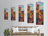 Village Steps, Warm Colors, Terracotta Homes, Canvas Print, vibrant street view painting, boho rustic style, hallway or kitchen wall art