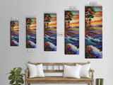 Coastal, Sunset, Trees, Ocean View Framed Canvas Print, Bold Color Landscape, Nature Wall Decor, Entryway Boho Art, Lake House Vibes