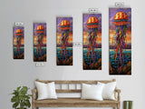 Jellyfish, Ocean, Fantasy, Color, Framed Canvas Print, Underwater coastal wall art, vibrant kids room decor, marine boho style painting