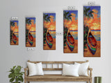 Sunset, Boat, Beach, Tropical, Framed Canvas Print, coastal boat painting, beach wall art, living room decor, colorful sunset, nautical art