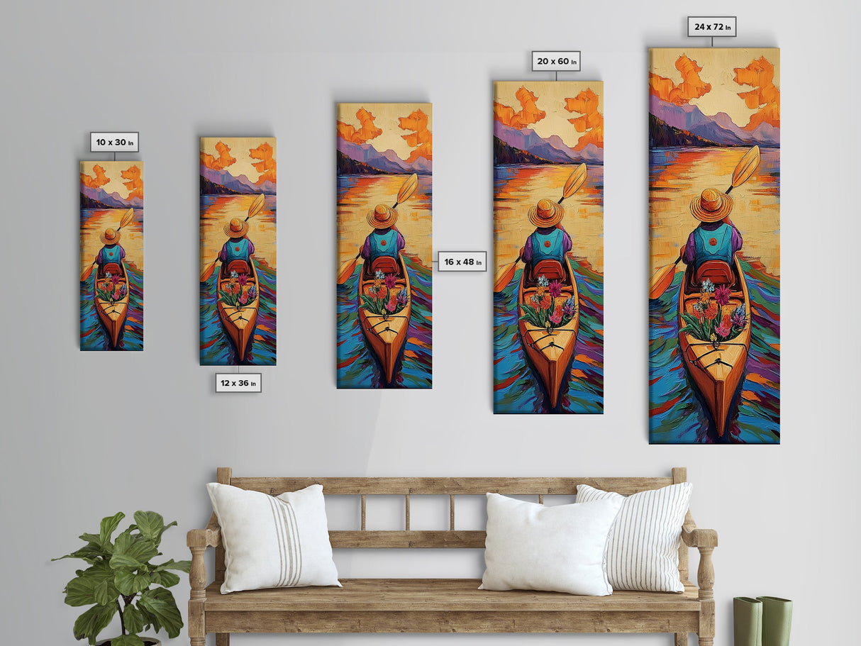 Kayak, Lake, Adventure, Nature, Canvas Print, vibrant kayak art, mountain lake wall decor, boho adventure artwork, outdoor living room