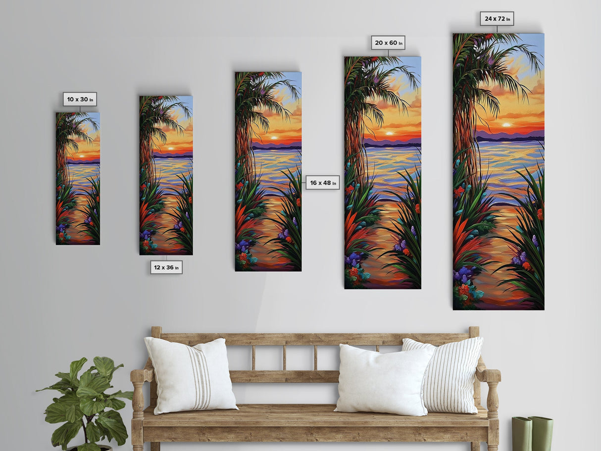 Tropical, Sunset, Pathway, Dreamscape, Canvas Print, dreamy tropical sunset pathway, vacation vibe boho art, living room or bedroom wall art